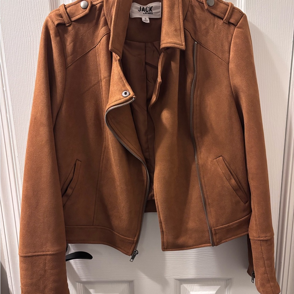 BB Dakota Tan Leather Moto Jacket with Asymmetrical Zipper - Picture 2 of 3